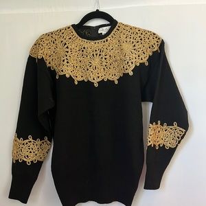 Vintage black with gold metallic sweater. Anotenella Preve New York. Size M.
